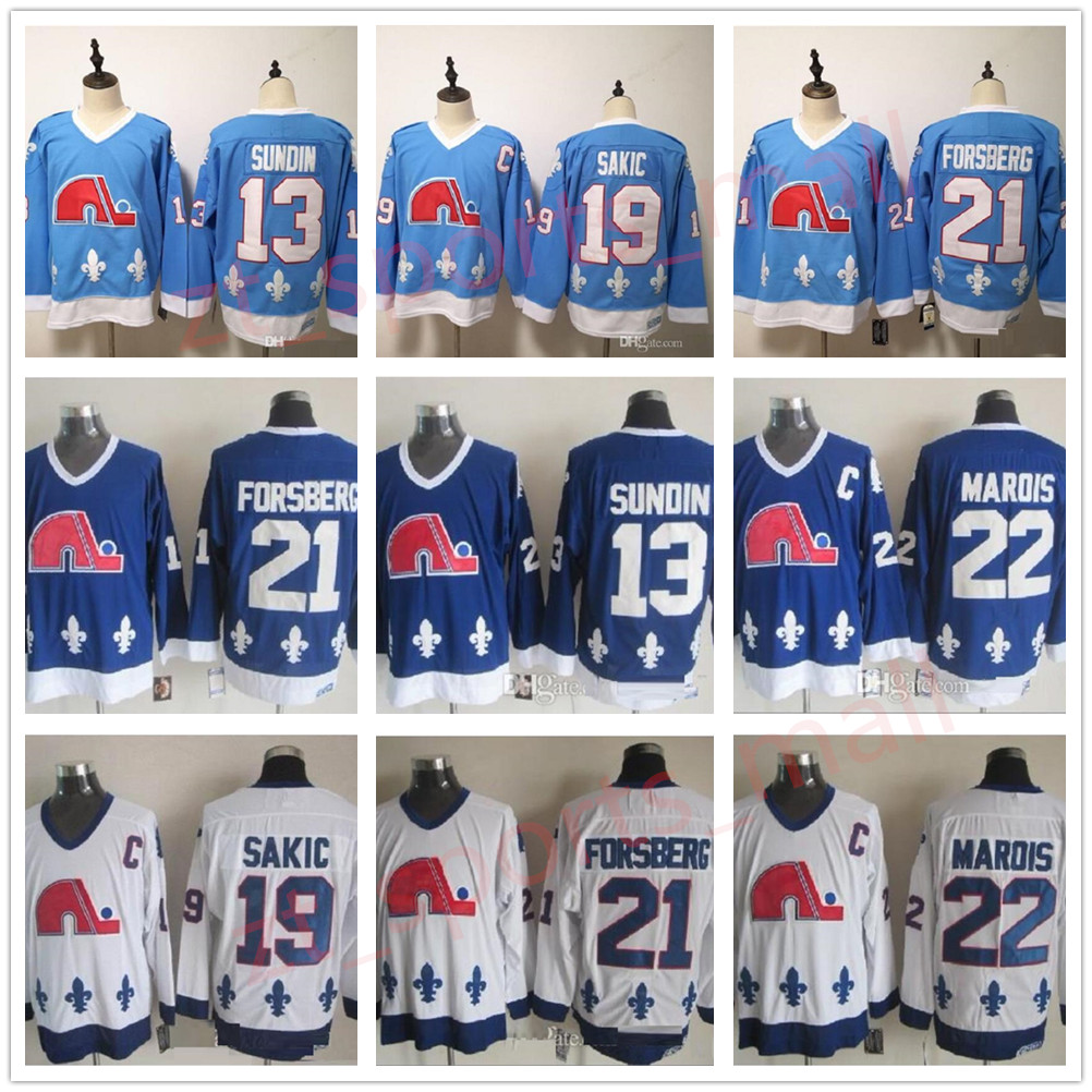 Vintage Quebec Nordiques 10 Guy Lafleur 21 Peter Forsberg 13 Mats Sundin 19 Joe Sakic 26 Peter Stastny White Baby Blue Ice Hockey Jerseys, As shown in illustration
Vintage Quebec Nordiques 10 Guy Lafleur 21 Peter Forsberg 13 Mats Sundin 19 Joe Sakic 26 Peter Stastny White Baby Blue Ice Hockey Jerseys, As shown in illustration