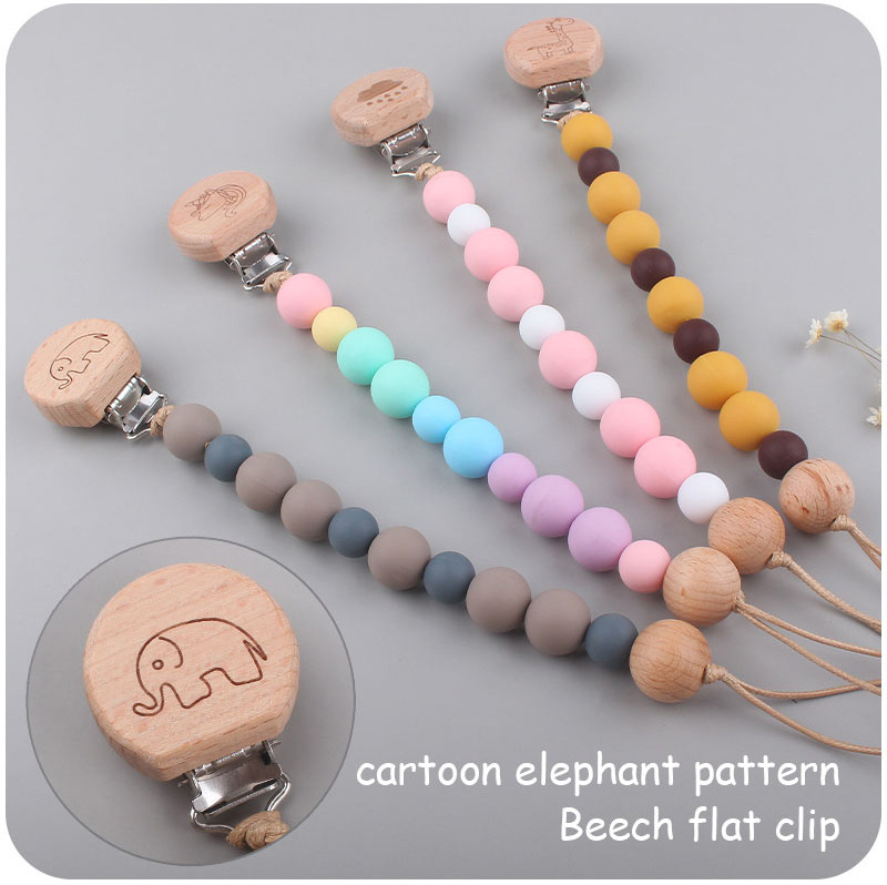 INS baby Safty Wooden Soothers & Teethers Unicorn Elephant Shape Beads Ball Design Health Care Teething Training Infant Pacifier Anti-Drop Chain Set O