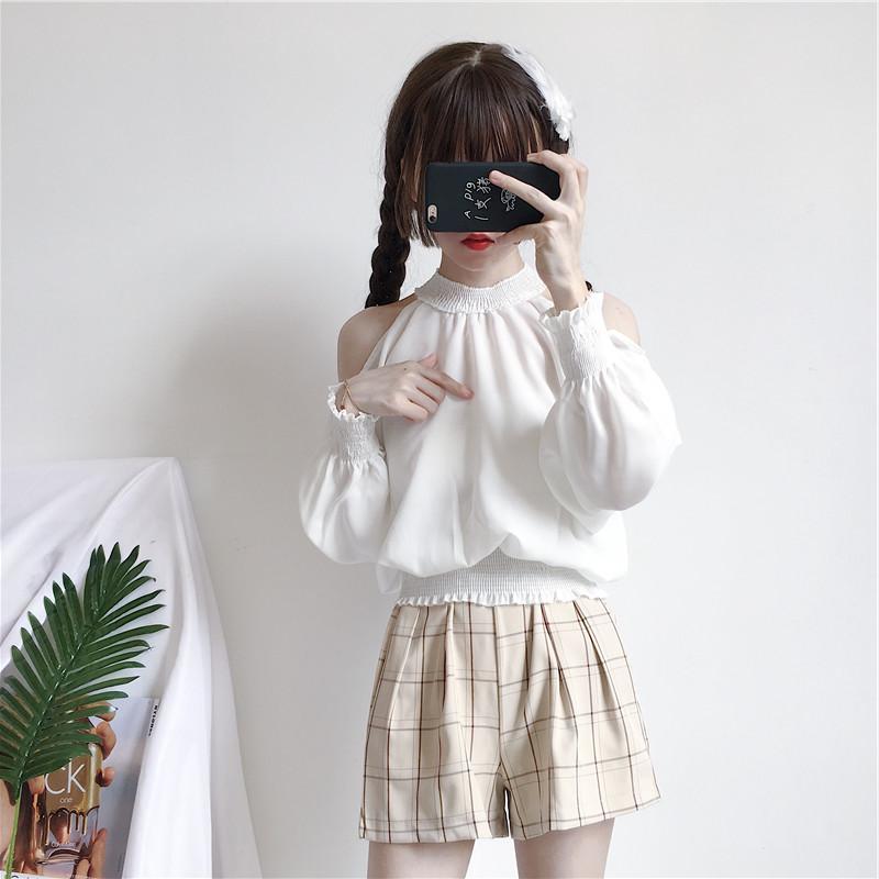 HELIAR Women Shorts Plaid Drawstring Hot Shorts With Ribbons Elastic Waist Wide Leg High Waist Shorts For Women Autumn 210408