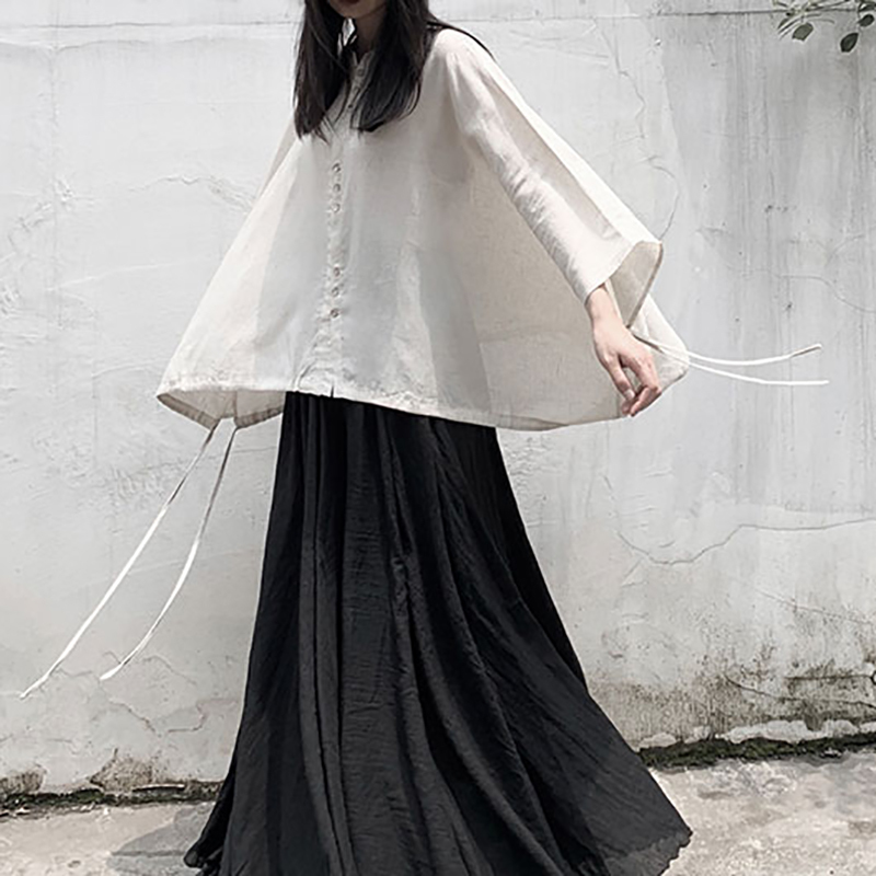 Simple Blouse Women's Summer Round Neck Oversize Single Breasted Batwing Sleeve Shirt Female Fashion 5E167 210427
