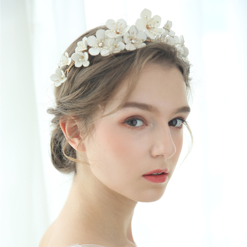 Luxury Wedding Bridal Hair Accessories Bridal Crown Headdress Vintage Gold Diamond Flower Halloween Headband In Stock