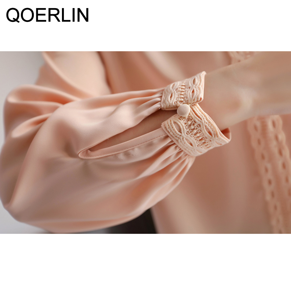 QoerliN White Blouse Women Fall Spring Long Sleeve Back Button Shirts Pulls Lantern Sleeve Workwear Elegant Tops Plus Size S2XL 210412