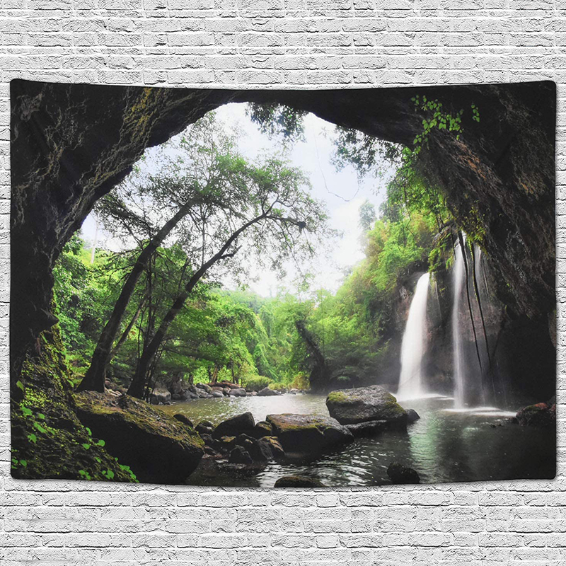 

Waterfall Tapestry Nature Landscape Home Wall Hanging Backdrop Decor Bedroom Living Room Green Jungle Forest Tree Lake Tapestries