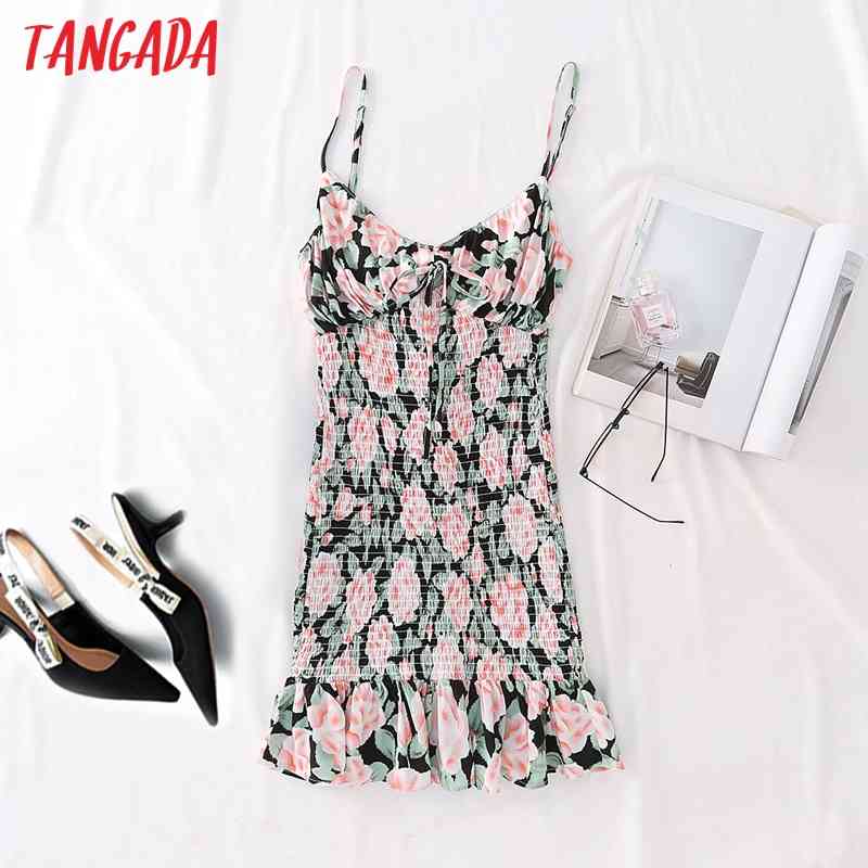 Summer Women Flowers Print Slim Sleeveless Strap Adjust Ladies Mini Dress QW97 210416