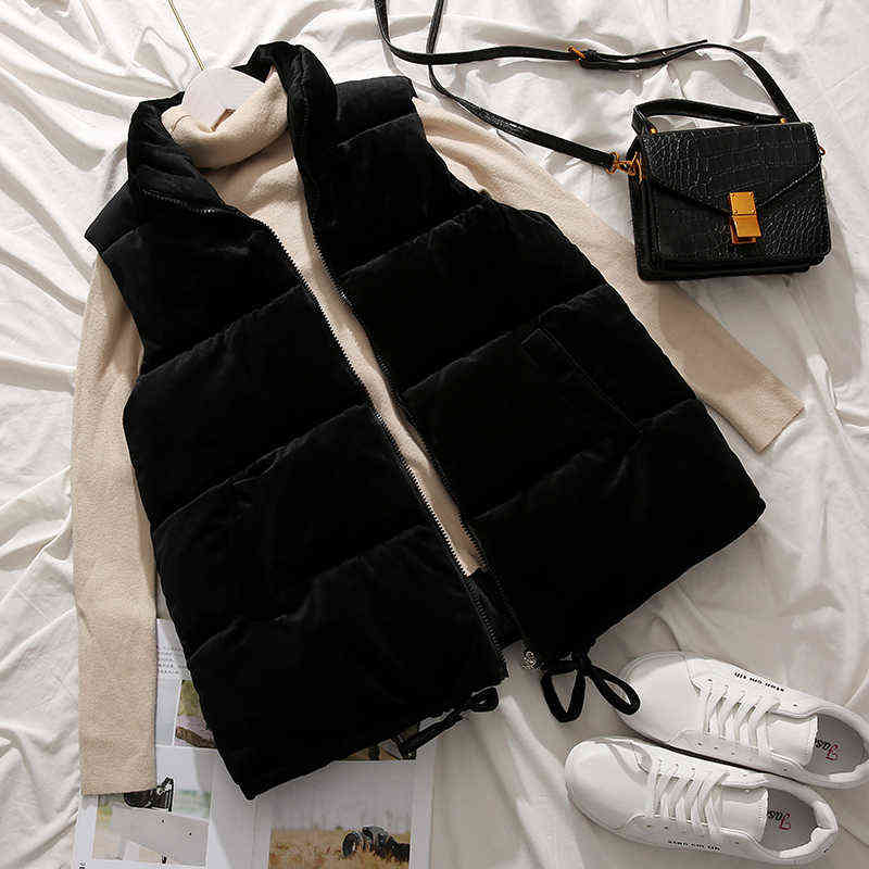 Women Sleeveless Vest Winter Warm Jacket Down Cotton Padded Female Veats Mandarin Collar Waistcoat 211120