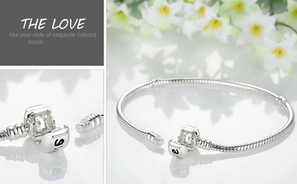 S925 Sterling Silver Plated Bracelet With Love Letter Snake Chain Fit Charm Beads Bracelets Women DIY Jewelry Making Wholesale Price