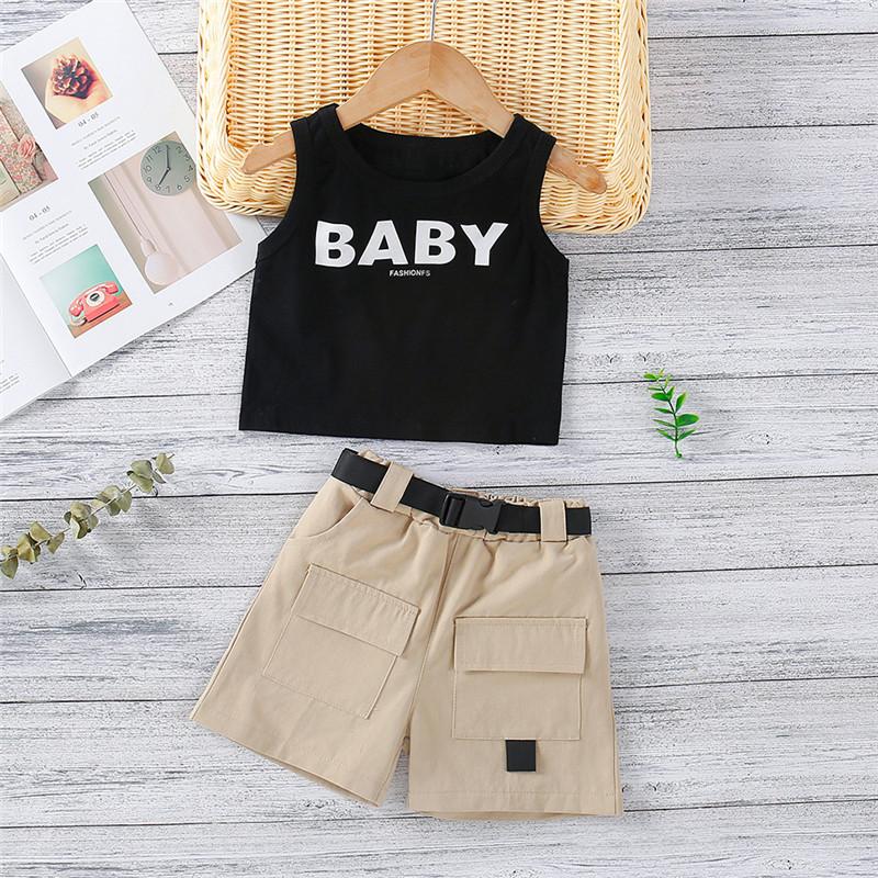 Clothing Sets Little Girl Vest Set Letter Print Crew Neck Tops And Short Pants With Belt Pocket 2-piece Suits Kids Clothes Girls Sportswear, Black
Clothing Sets Little Girl Vest Set Letter Print Crew Neck Tops And Short Pants With Belt Pocket 2-piece Suits Kids Clothes Girls Sportswear, Black