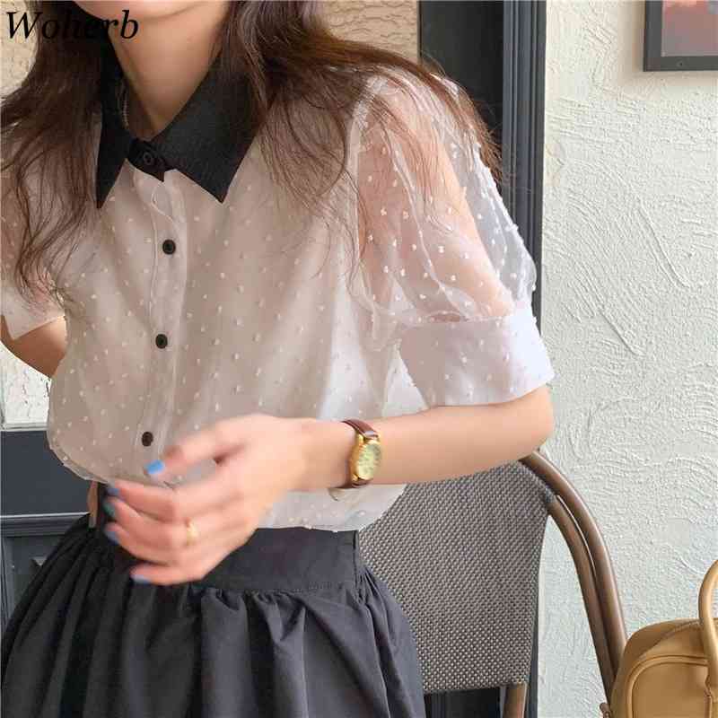 Summer See Through Shirt Women Puff Sleeve Sexy Blouse Mesh Tops Femme Vintage Clothing Ladies Korean Fashion Blusas 210519