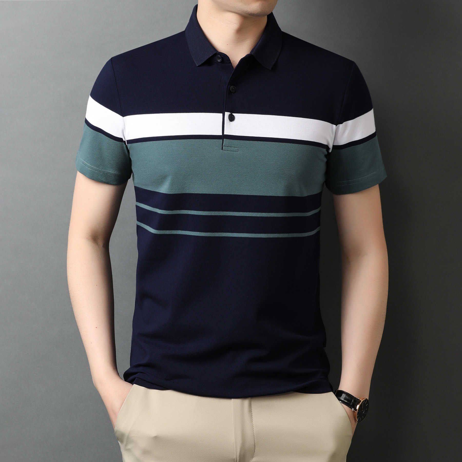 Summer men's short sleeve Tshirt loose solid stripe casual polo, 88121 tibetan 
Summer men's short sleeve Tshirt loose solid stripe casual polo, 88121 tibetan