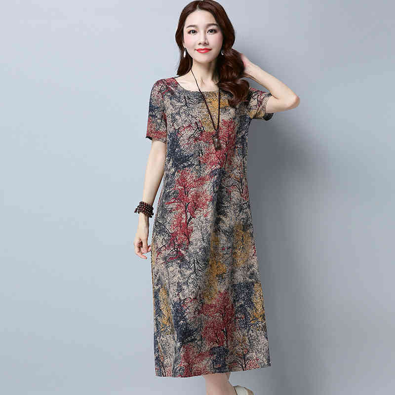 Women long dress Dresses elegant Loose Plus size Casual Dress work Wear Printing Large 3577 50 210510