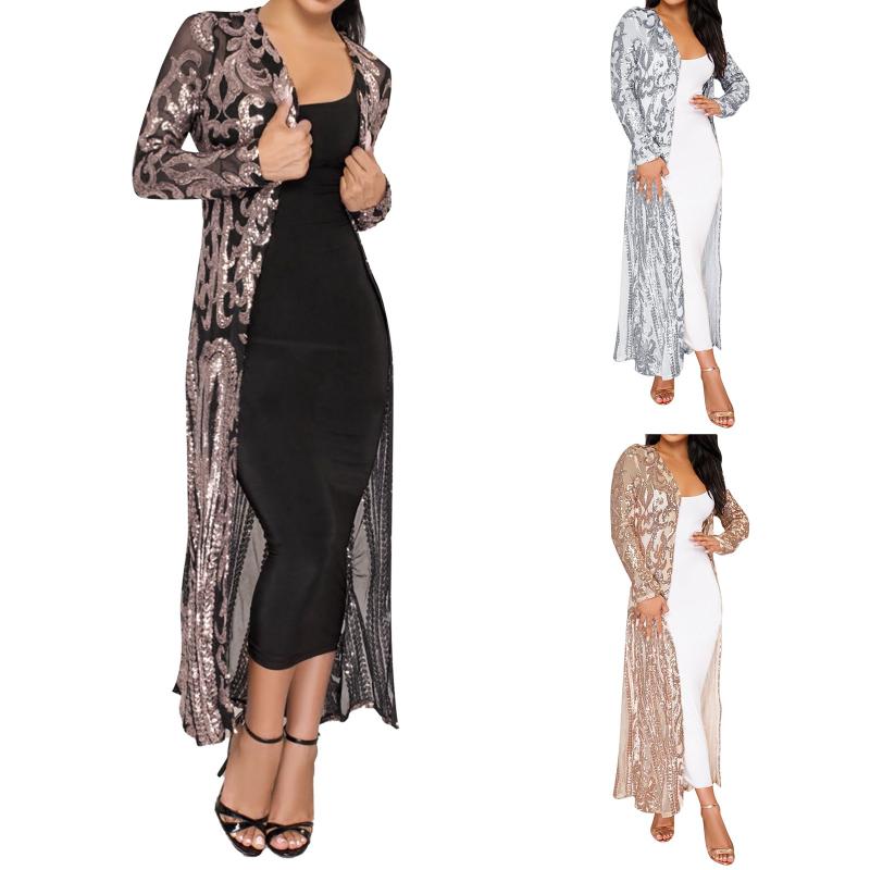Women's Jackets Women O Neck Long Sleeve Dress Totem Sequin Applique Sleeved Perspective Ankle Length Cardigan Lightweight Coat, Black;brown 
Women's Jackets Women O Neck Long Sleeve Dress Totem Sequin Applique Sleeved Perspective Ankle Length Cardigan Lightweight Coat, Black;brown