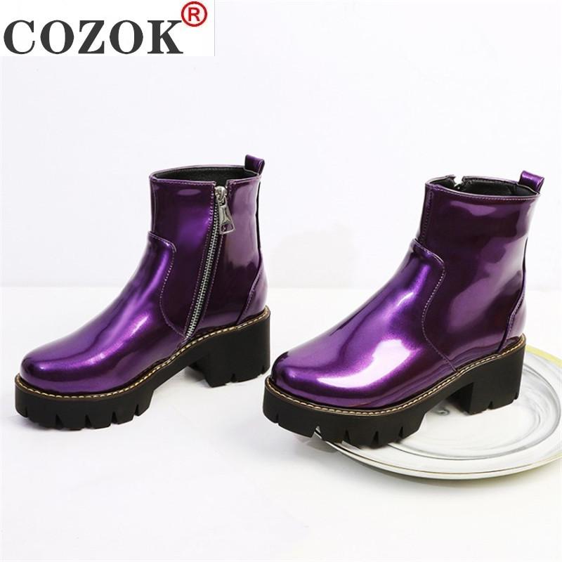 Boots Patent Leather Punk Combat For Women Candy Color Purple Yellow Chunky Thick Heel 
Boots Patent Leather Punk Combat For Women Candy Color Purple Yellow Chunky Thick Heel