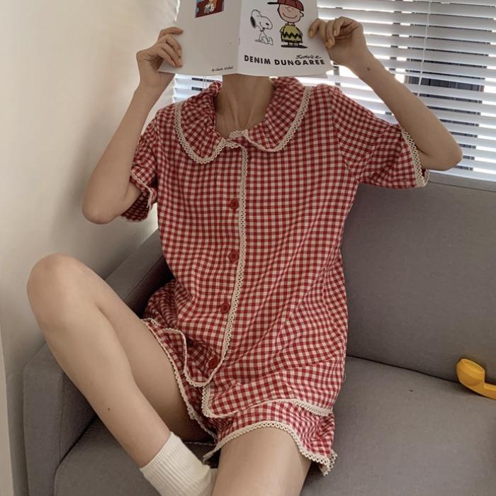 Korobov Women Striped Short Sleeve Turn-Down Collar Blouses And High Waist Elastics Shorts 2 Pieces Sets Sweet Pockets Suits Two Piece Dress