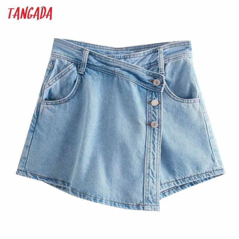 Tangada Women Elegant Denim Skirt Shorts Buttons Pockets Female Retro Summer Casual Pantalones 4M157 210714