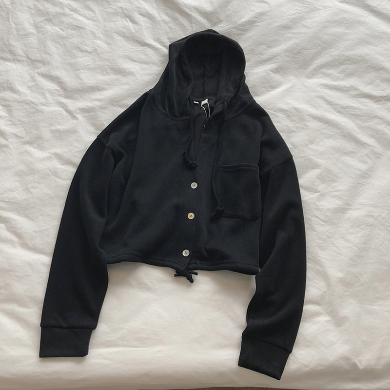 Fashion Short Hoodies Solid Autumn All Match Zip-up Moletom Long Sleeve Casual Sweatshirt Women Pocket 17612 210415