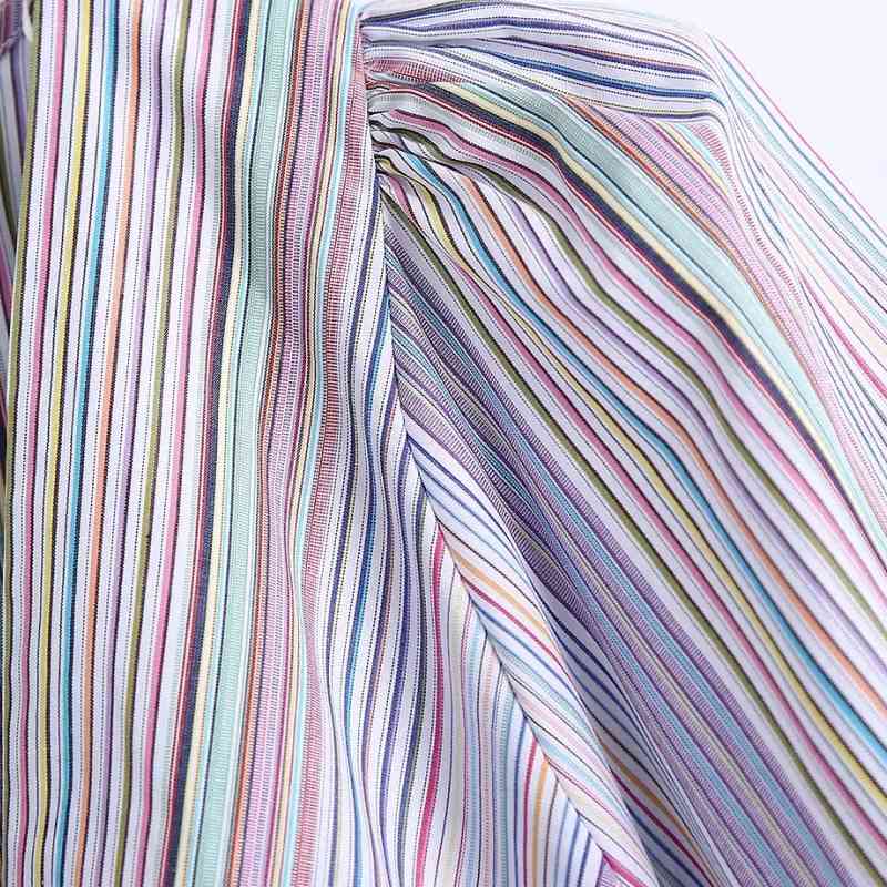 Summer Women V Neck Elastic Waist Striped Short Blouse Female Lantern Sleeve Smock Shirt Casual Lady Loose Tops Blusas S8806 210430