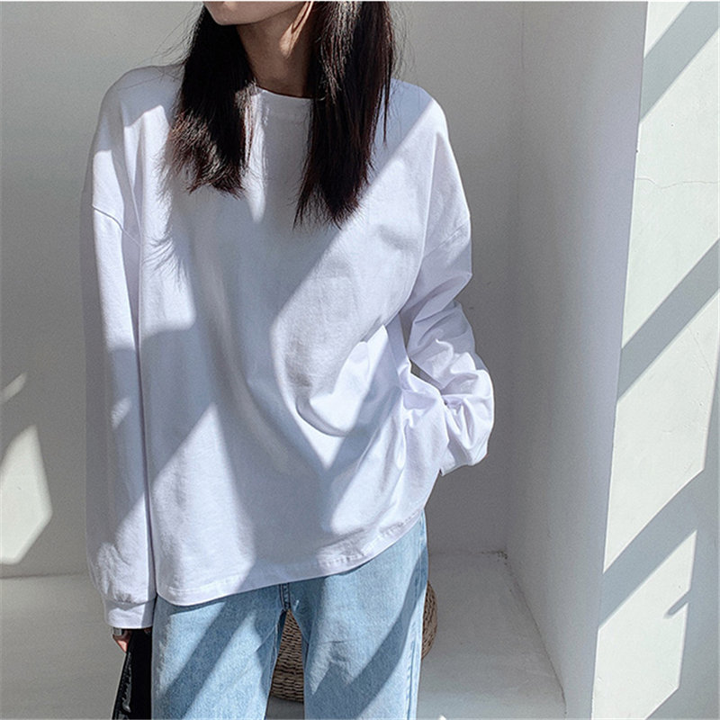 All Match Brief Oversize Tops Solid Loose High Quality Casual Full Sleeves Women Basic Korean T-shirt 210421