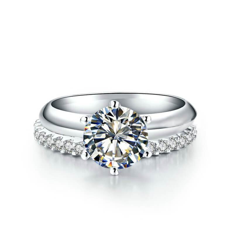 Classical Six Claw Wedding Band Ring Luxury Jewelry Real 925 Sterling Silver Round Cut White Topaz CZ Diamond Party Gemstones Moissanite Women Bridal 
