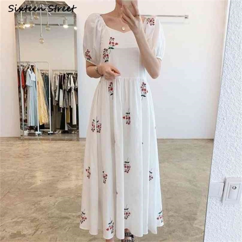 White Embroidery Elegant Woman Dresses Femme Summer High Waist Puff Sleeve Vestido Feminino Clothing Vintage Party Dress 210603
White Embroidery Elegant Woman Dresses Femme Summer High Waist Puff Sleeve Vestido Feminino Clothing Vintage Party Dress 210603