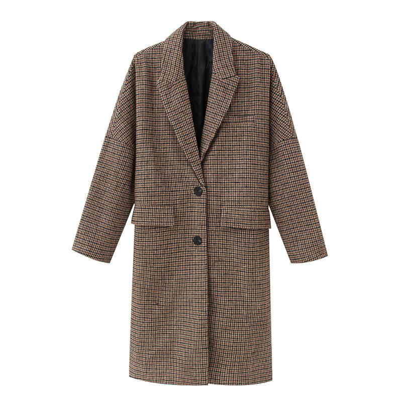 Vintage Woman long Plaid Coat Fashion Ladies Autumn Casual Single Breasted Outwear Female Warm Jackets 210515