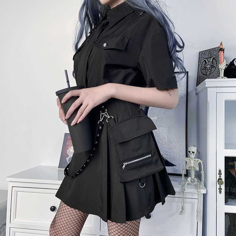 Harajuku Punk Gothic Black High Waist Skirt Sexy Patchwork Bandage Mini Female Streetwear 210621