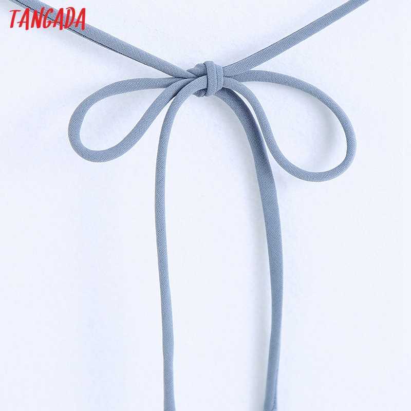 Tangada Women Blue Camis Crop Top Spaghetti Strap Sleeveless Backless Blouses Shirts Female Sexy Solid Tops CE143 210625