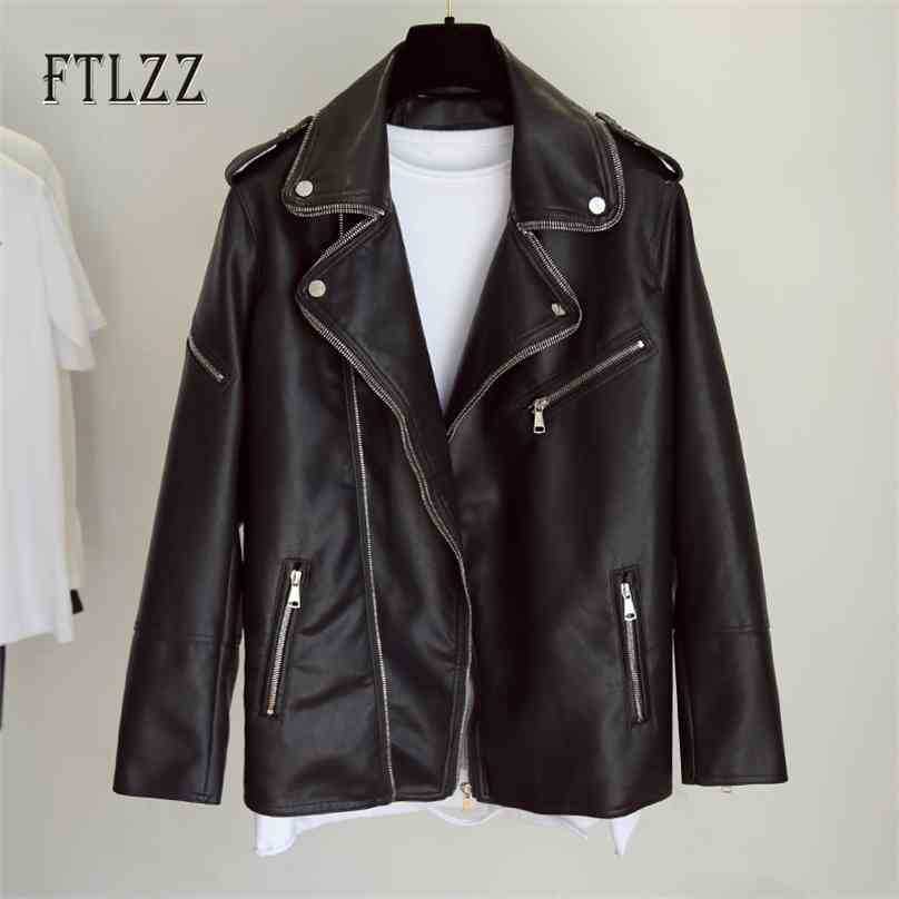 Women Biker Black Leather Jacket Spring Autumn Loose Moto Faux Coat Ladies Zipper Turn Down Collar Pvs Outwear 210525
Women Biker Black Leather Jacket Spring Autumn Loose Moto Faux Coat Ladies Zipper Turn Down Collar Pvs Outwear 210525