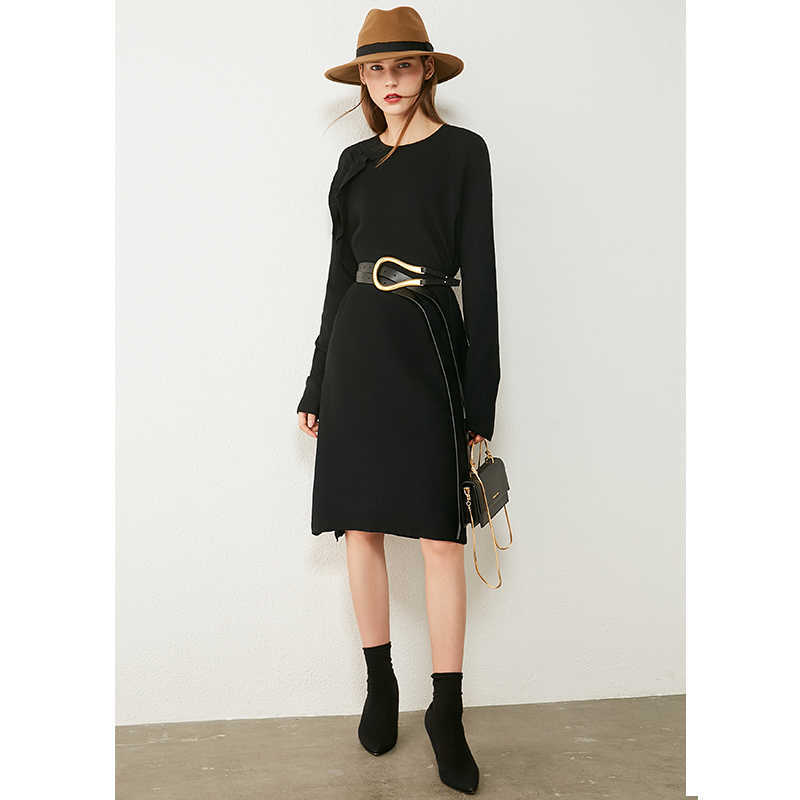 Minimalism Autumn Sweater Dress Fashion Solid Oneck Ruffle Knitted Women's Causal es For Women 12040517 210527