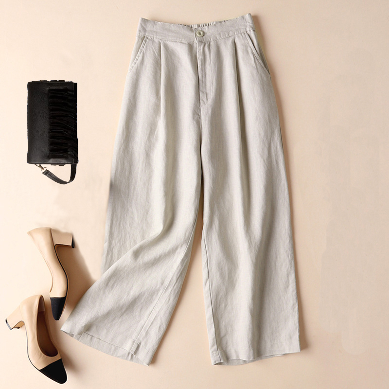 Summer and Autumn Cotton Linen Wide Leg Pants Women High Waist Palazzo Korean Style Plus Size Loose Womens Trousers 210428