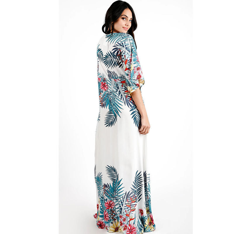 Floral Print Beach Cover up Tunics for Long Kaftan Bikini Robe de Plage Sarong Swimsuit cover #Q1053 210420