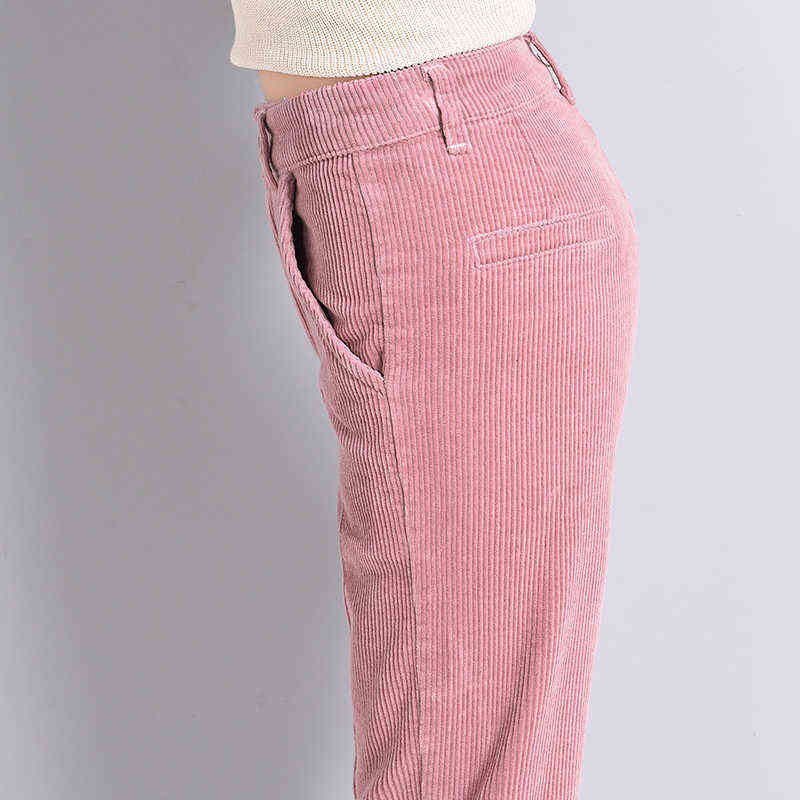 High Quality Fashion Autumn Winter Women Corduroy Pants Straight Streetwear Trousers s Waist Female Student 211215