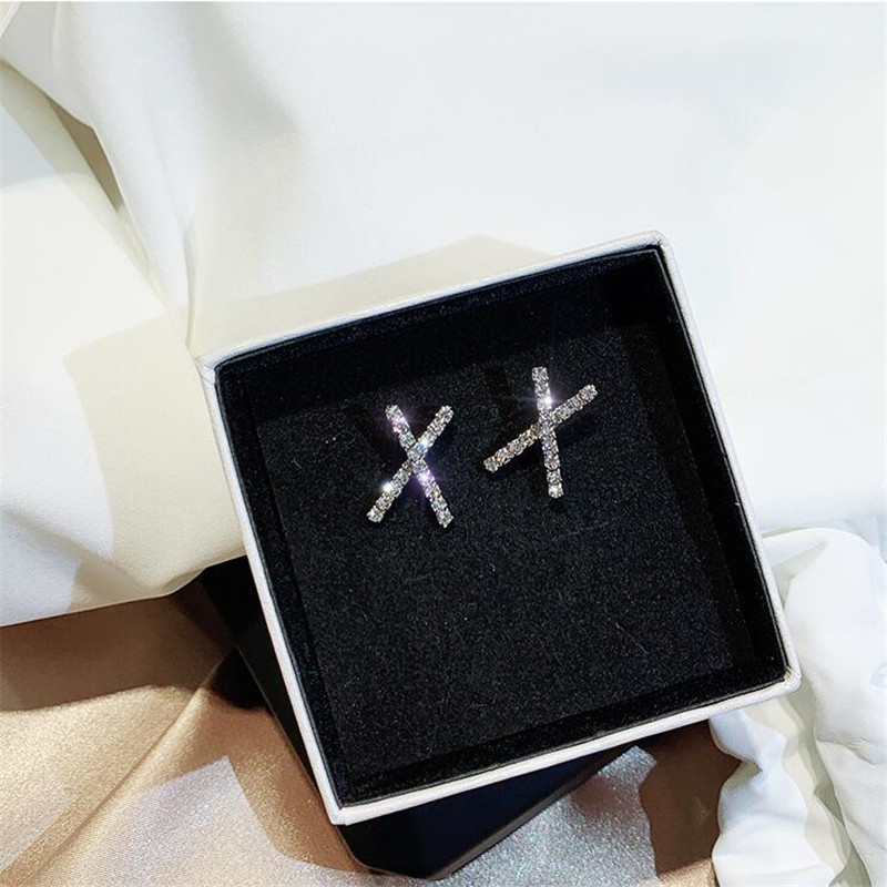 Sterg Cross for Women - Sier 14K Gold Fill Pave CZ Dia Stud Earrings