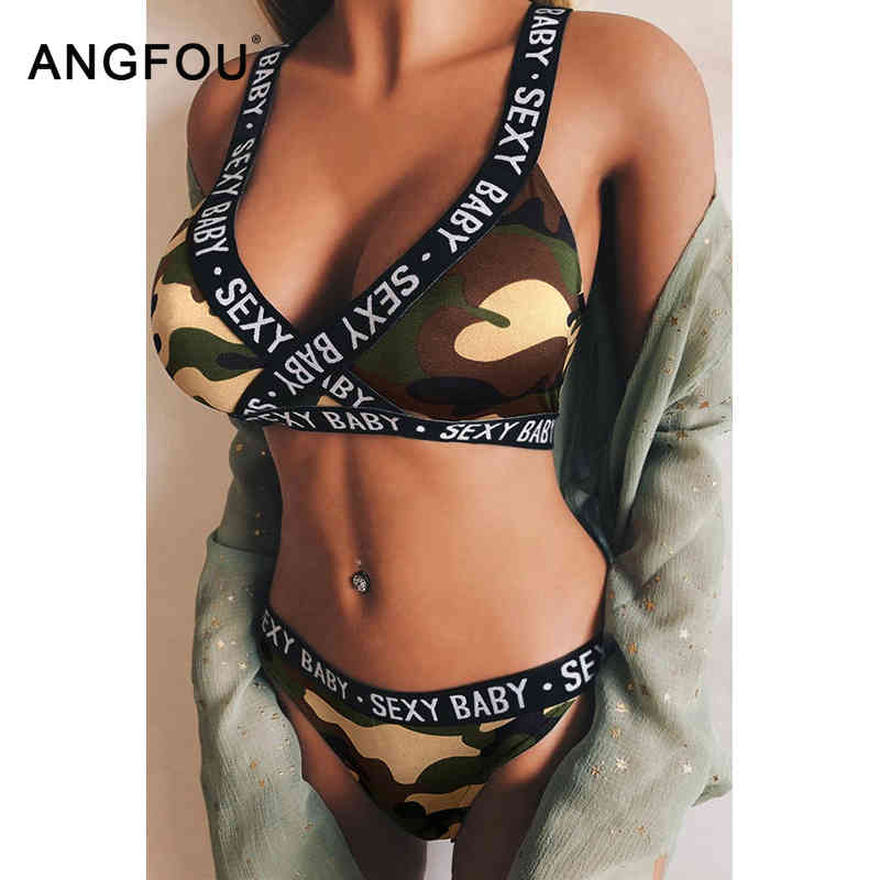 Fashion Exotic Sets Women Letter Solid Patchwork Sexy Lingerie Underwear G-String Set Bra And Panties Two-Piece Suit 210515