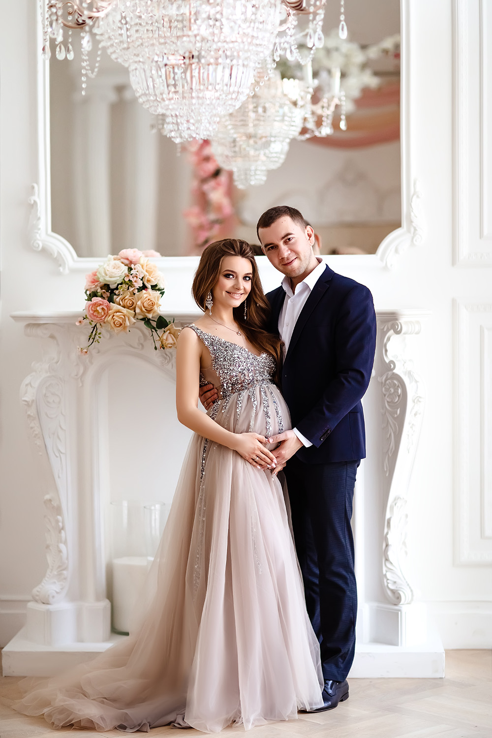 Glitter Sequins Tulle Sleepwear Robes Maternity Women V Neck Bridal Ruffles Pregnant Woman Photoshoot Dress Sleeveless Sheer Party Gowns