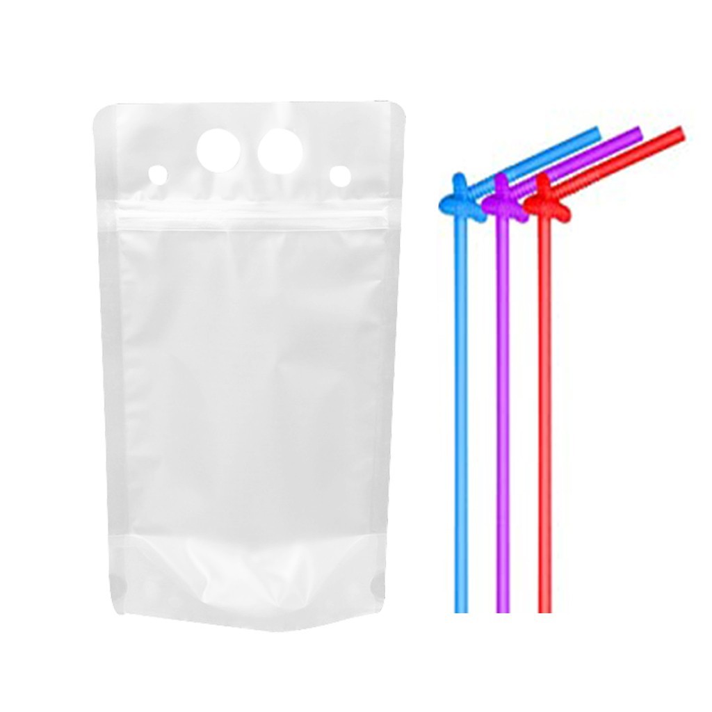 Hot drink cold drink bag fresh food keeping transparent sack zipper and straw used as festivals, camping, beach parties