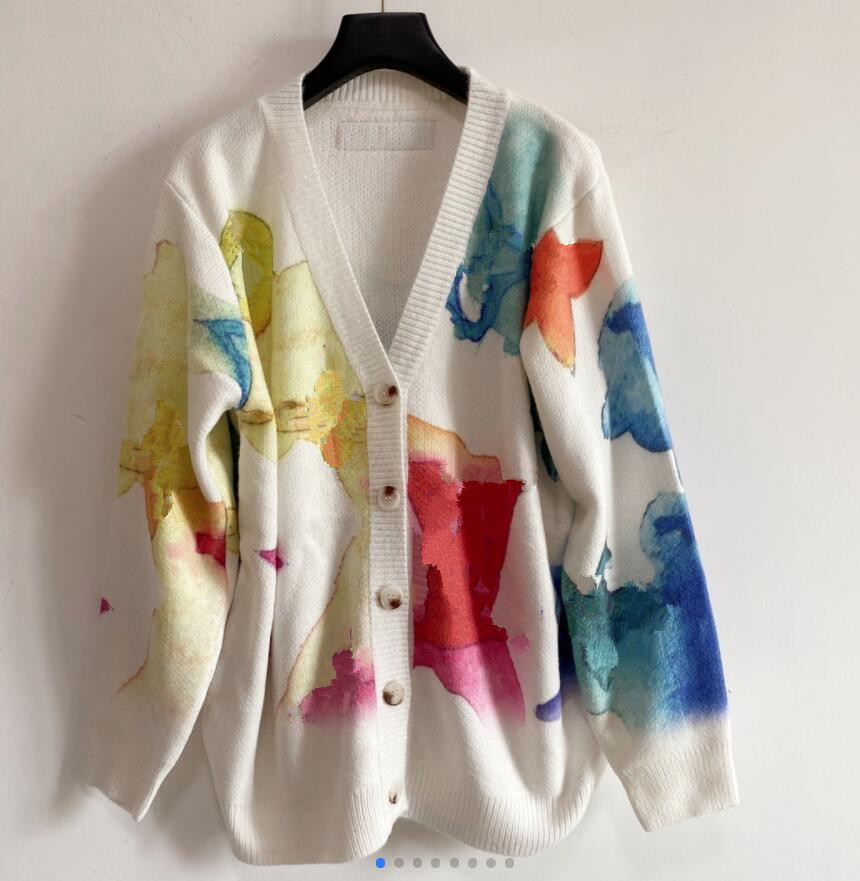 Watercolor print knitted cardigan girl loose single-breasted long-sleeved sweater coat 721, White;black
Watercolor print knitted cardigan girl loose single-breasted long-sleeved sweater coat 721, White;black