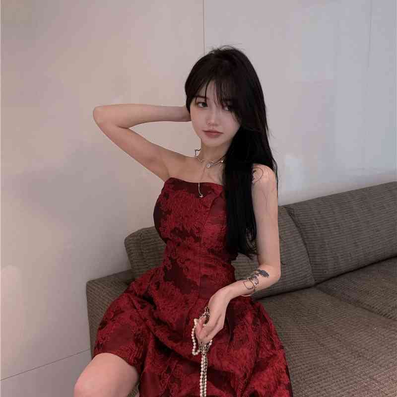 summer mini dress girls Strapless Red Print Sexy Party womens Mini Tube female Bodycon Dress (R99583) 210423
