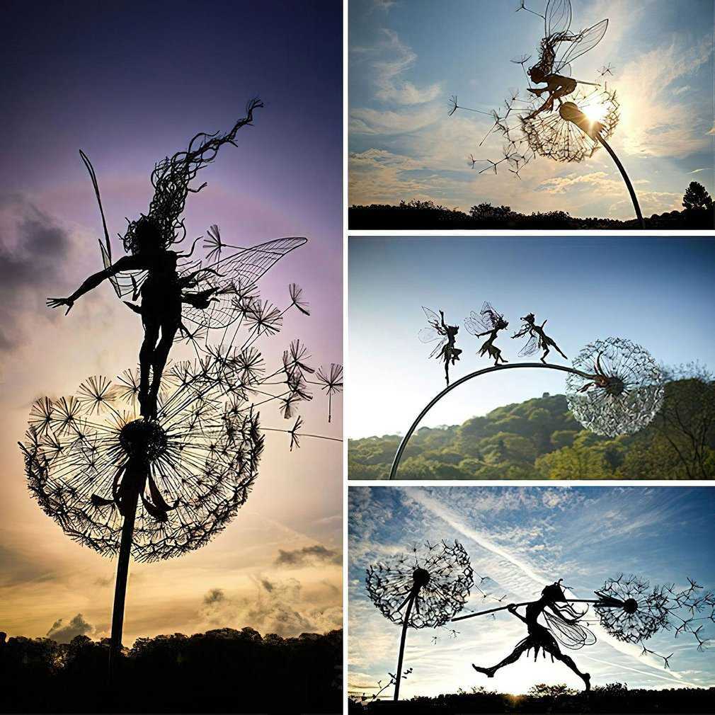Garden Decorative Stake Fairies And Dandelions Dance Together Metal Garden Yard Art Decor Lawn Landscape Sculpture Decoration Q0811
Garden Decorative Stake Fairies And Dandelions Dance Together Metal Garden Yard Art Decor Lawn Landscape Sculpture Decoration Q0811