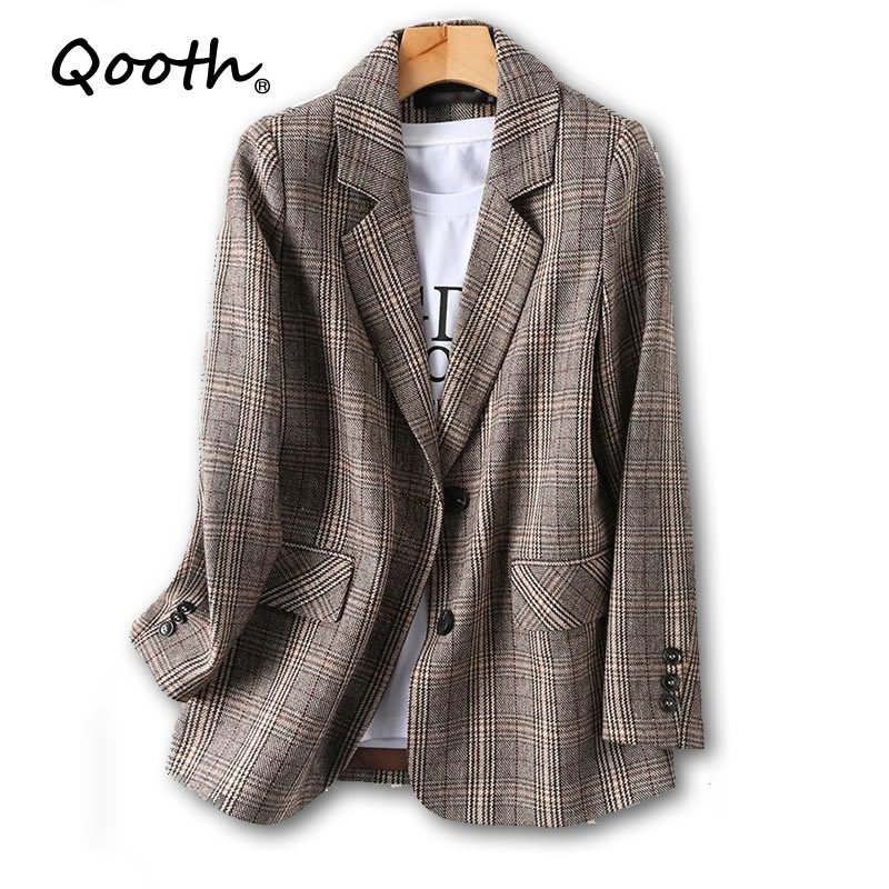 Qooth Plaid Blazer Women's Spring Autumn All-Match British Style Loose Casual Single Breasted Slim Blazer QT554 210518, Coffee
Qooth Plaid Blazer Women's Spring Autumn All-Match British Style Loose Casual Single Breasted Slim Blazer QT554 210518, Coffee