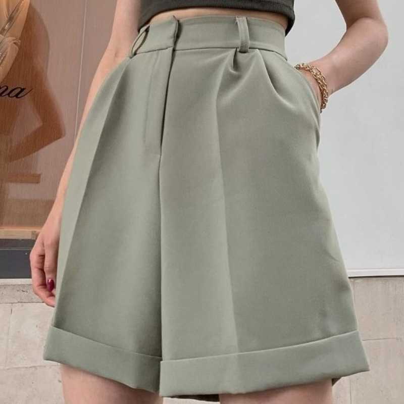 Woman Shorts Summer High Waisted Causal Bottoms Korean Solid Wide Leg Short Feminimos Ropa Para Mujer 6H665 210603