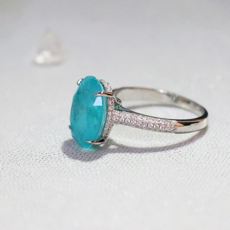 Vintage 4ct Paraiba Tourmaline Promise ring 925 Sterling silver Engagement Wedding Band Rings for women Bridal Finer Jewelry