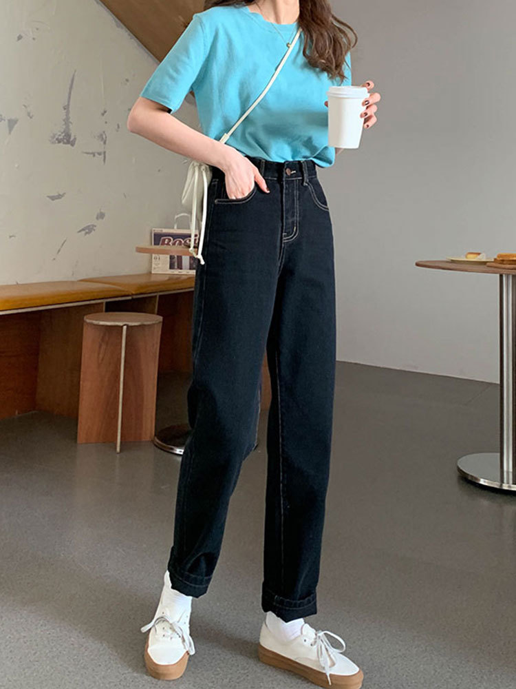 3Colors spring autumn korean style women denim Pants Casual high waist jeans for women straight long pants (X1737 210423