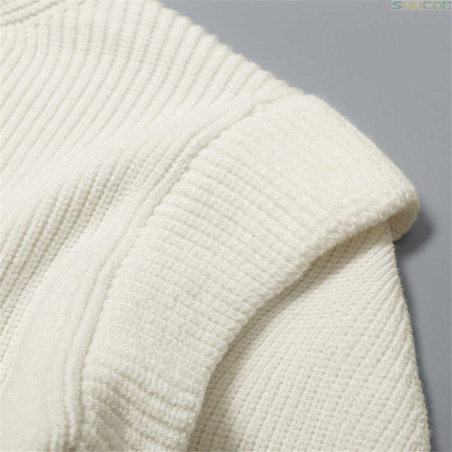 Office Lady Elegant Casual Style White Women Sweater Sweet Butterfly Sleeve Ruffles Solid Simple Winter Clothes 211011Z