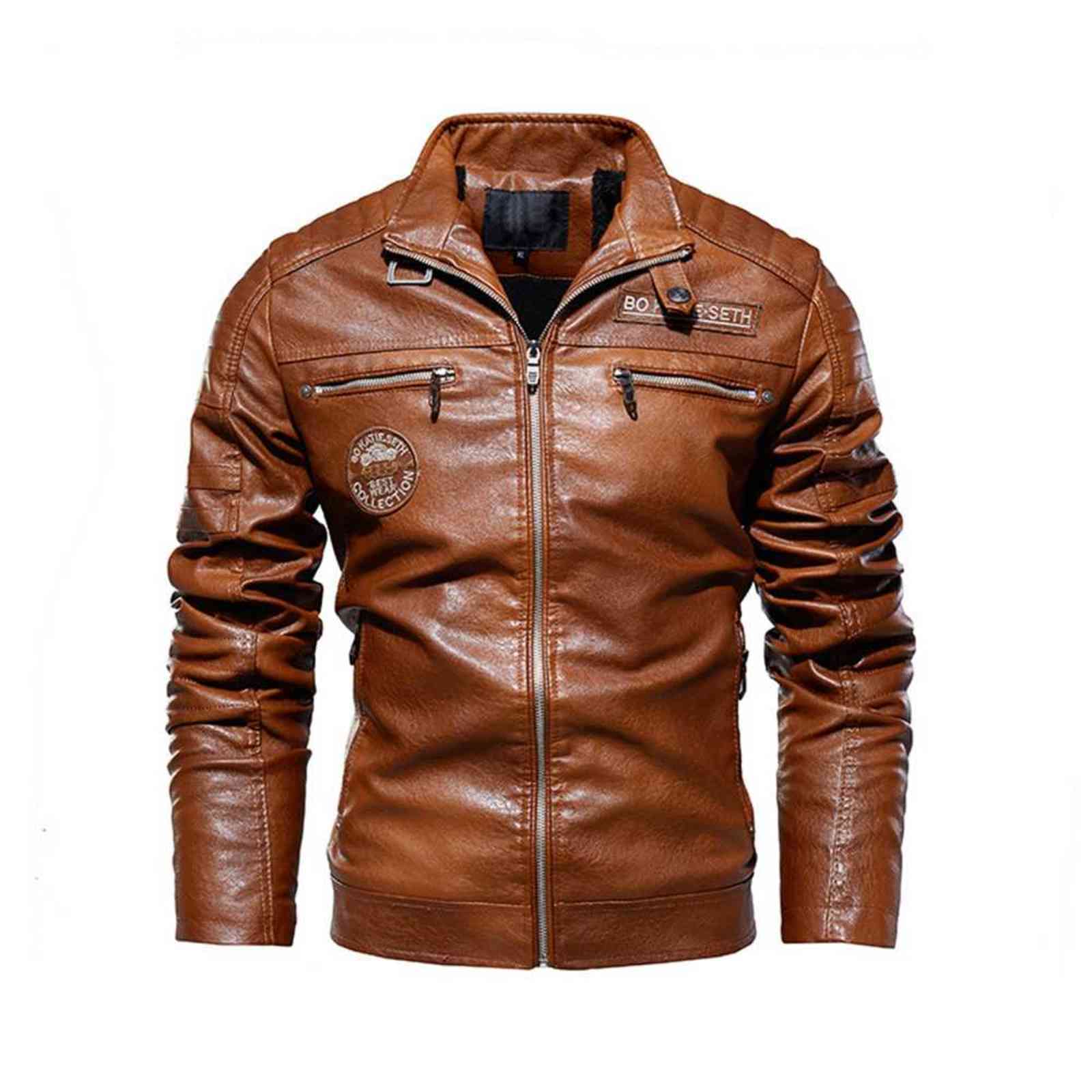 Autumn Leather Jacket Men PU Leather Motorcycle Jacket Vintage Style Coat Men Biker Coat Slim Fit Stand Collar Zip Up Fashion 211119