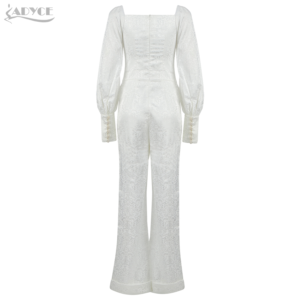 Winter Women White Long Sleeve Jumpsuits Sexy Lace Full Pants Buttons Club Celebrity Bodysuits 210423