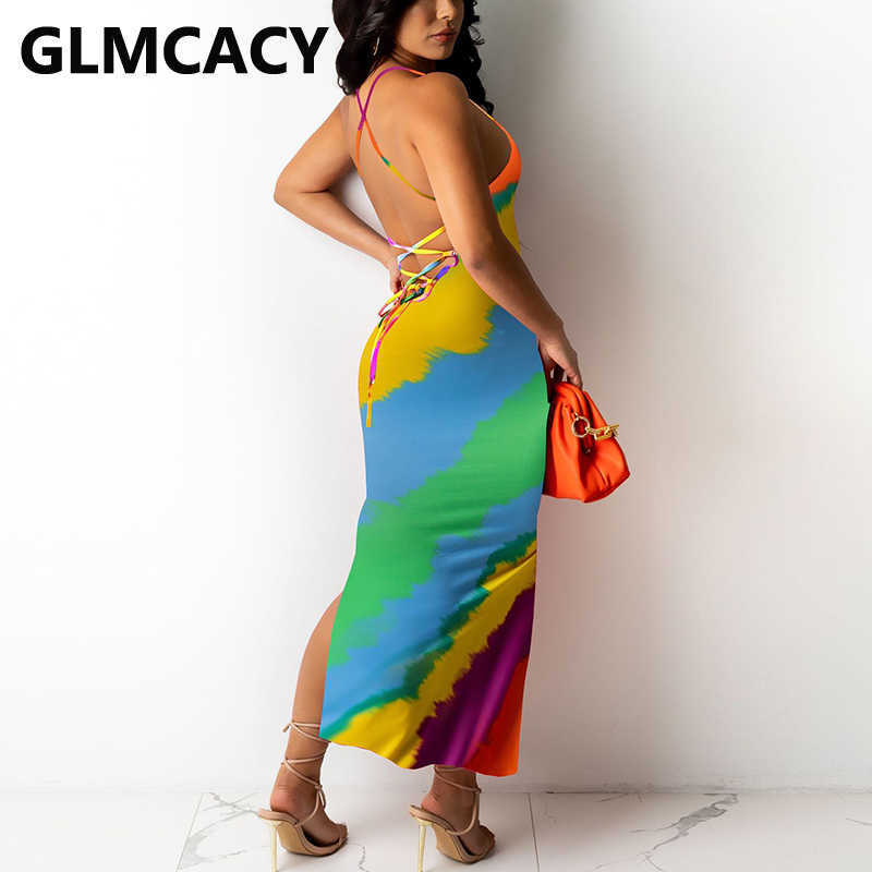 Spaghetti Strap Backless Slim Midi Dress Summer Party Club Dress 210702