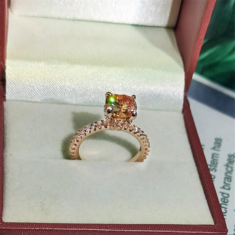 Choucong Luxury Jewerly Wedding Ring 925 Sterling Silver&Rose Gold Fill Round Cut Champagne CZ Dioamond Women Eternity Engagement Band Rings For Lover