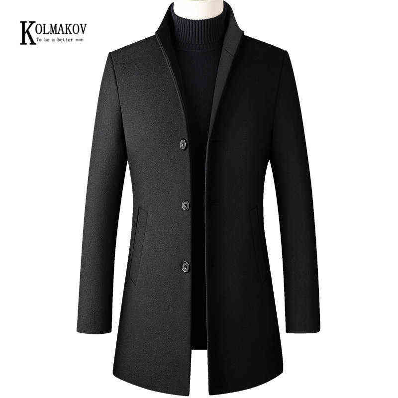 KOLMAKOV Autumn/Winter British Style Solid Men Long Woolen Coat Slim Fit Wine Red Black Navy Blue Gray Overcoat Male 4XL 211122
