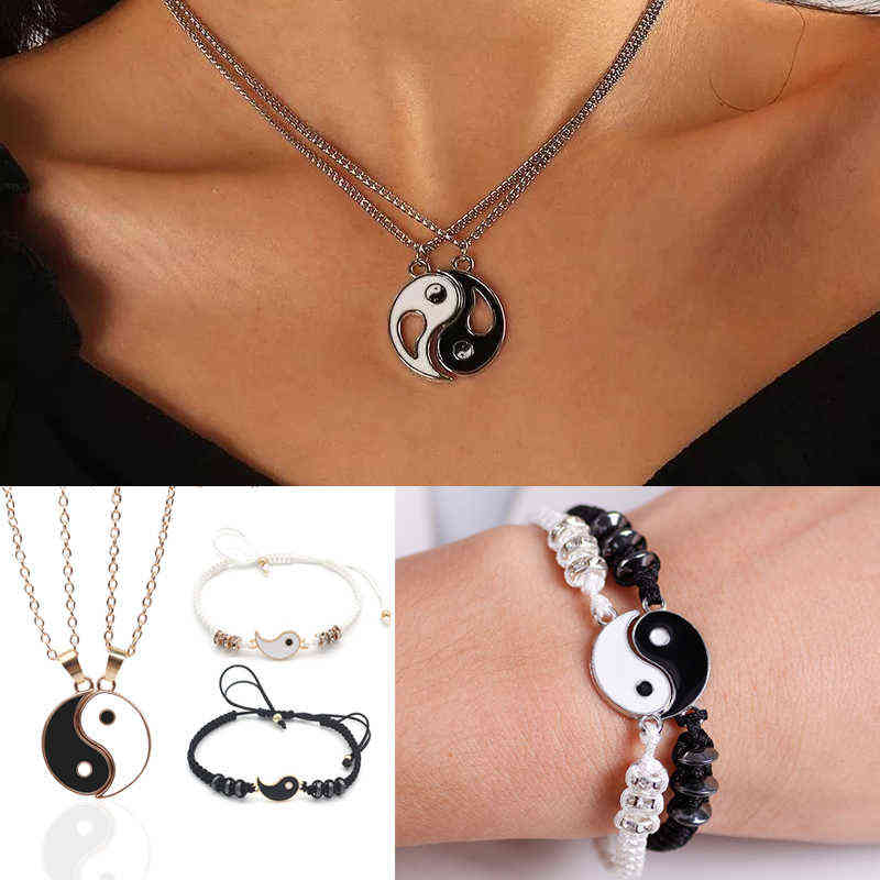 1 Set Tai Chi Couple Necklaces For Women Men Best Friends Yin Yang Paired Pendants Charms Braided Chain Couple Bracelet Necklace G1206