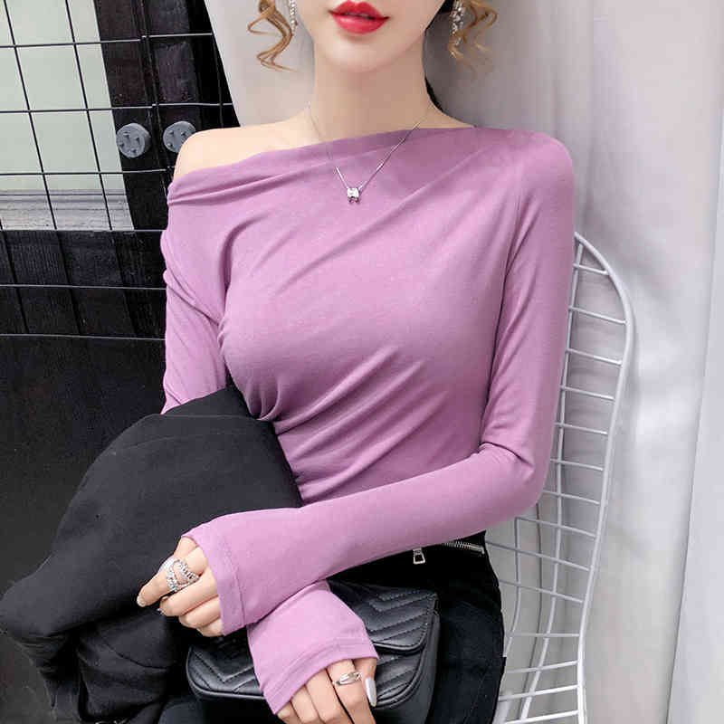 Autumn Long Sleeve Solid Cotton Women Blouses Slash Neck White Blouse Casual Loose Pullover Oversized Shirt Blusas 11086 210512